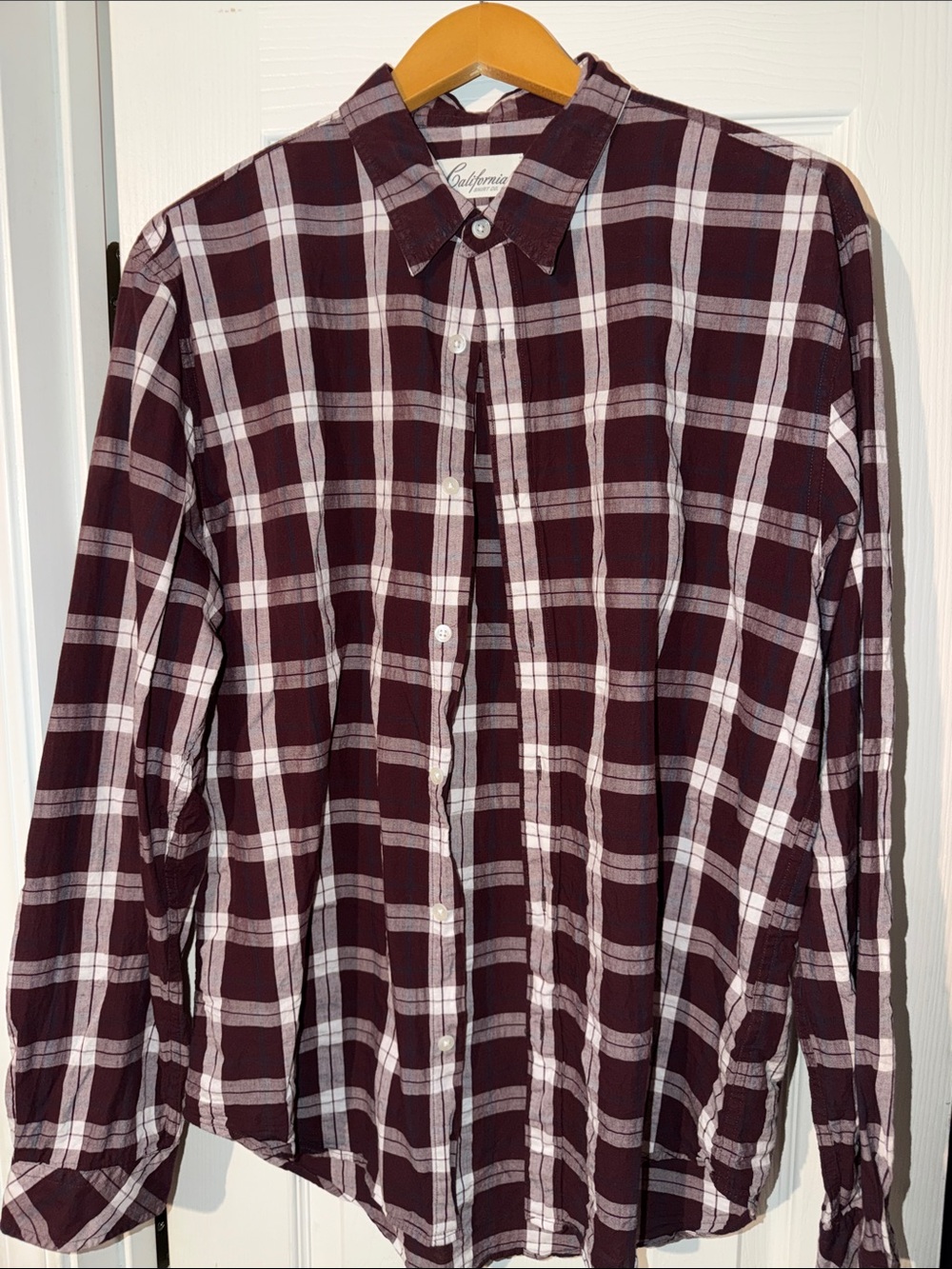 Men's Burgundy Plaid Button-Down Shirt by